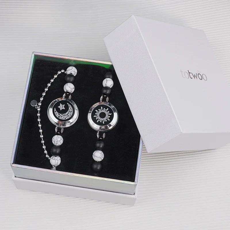 Sun&Moon smart bracelets with howlite and agate beads