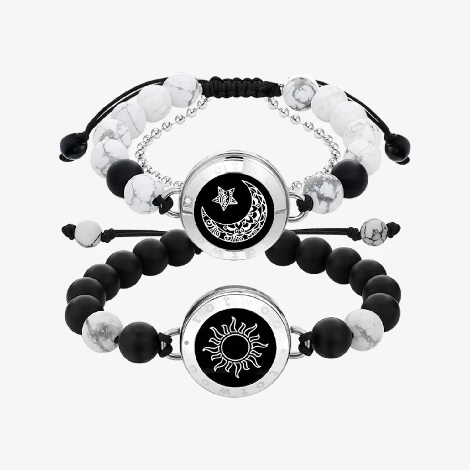 Sun&Moon smart bracelets with howlite and agate beads